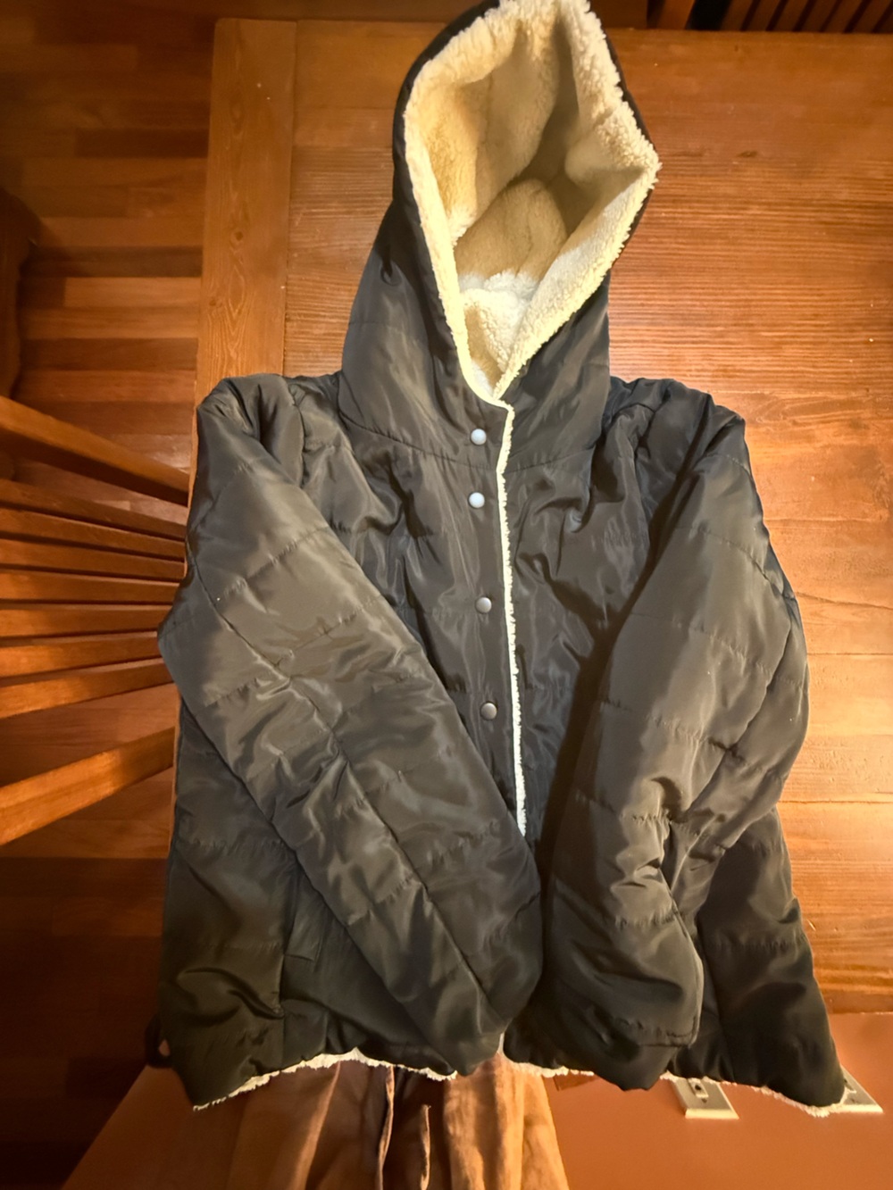 Sanctuary Black Puffer Jacket with Cream Sherpa Lining